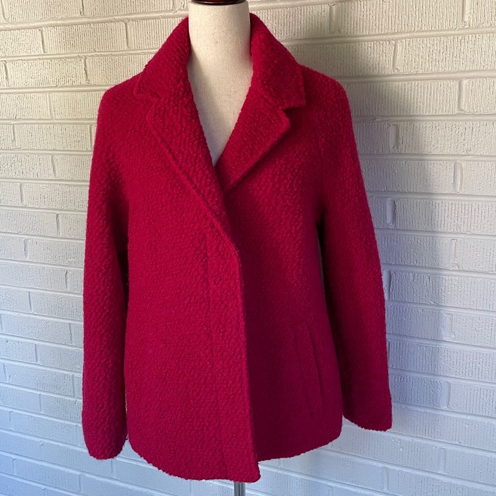 Lands End Coat Jacket Boucle Wool Red Size 10.